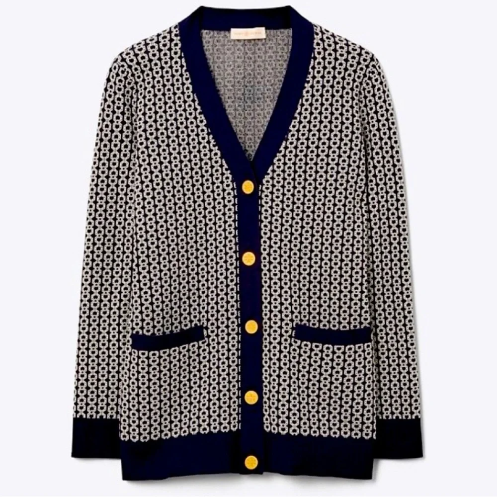 Tory Burch GEMINI LINK JACQUARD RELAXED CARDIGAN Sz SP